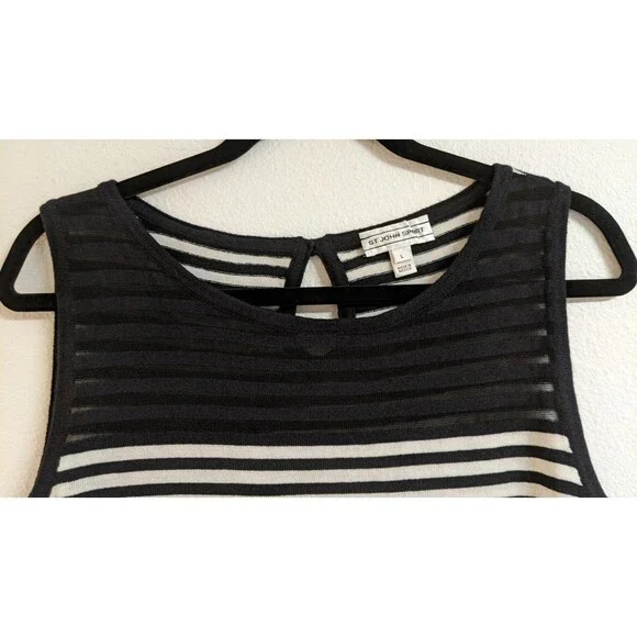 ST. JOHN Sport Black & White Striped Sleeveless Wool/Rayon Blend Knit Top LG - Picture 2 of 9